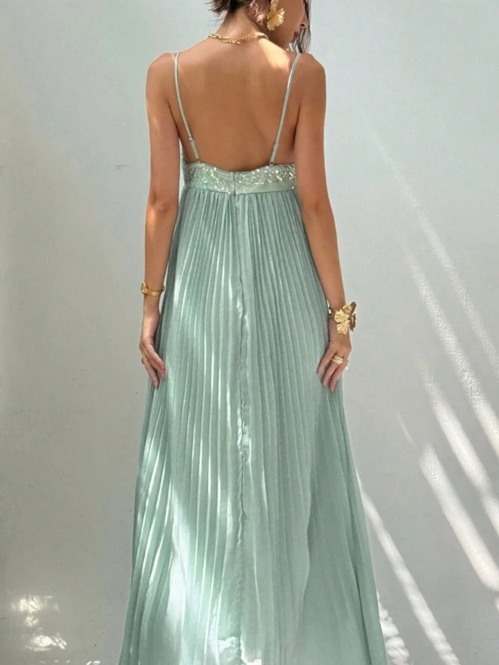 Baby Blue Casual Women's A-Line Sleeveless Cocktail Dress with Sequined Trim_2